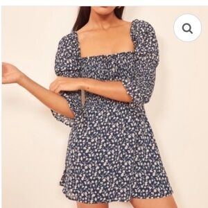 Reformation Loulou Navy Floral Mini Dress Size XS